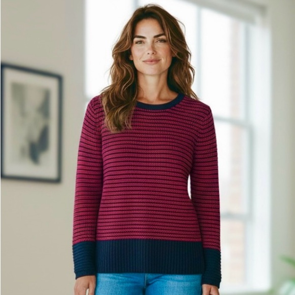Calvin Klein Waffle Knit Burgundy and Black Pullover Tunic Sweater